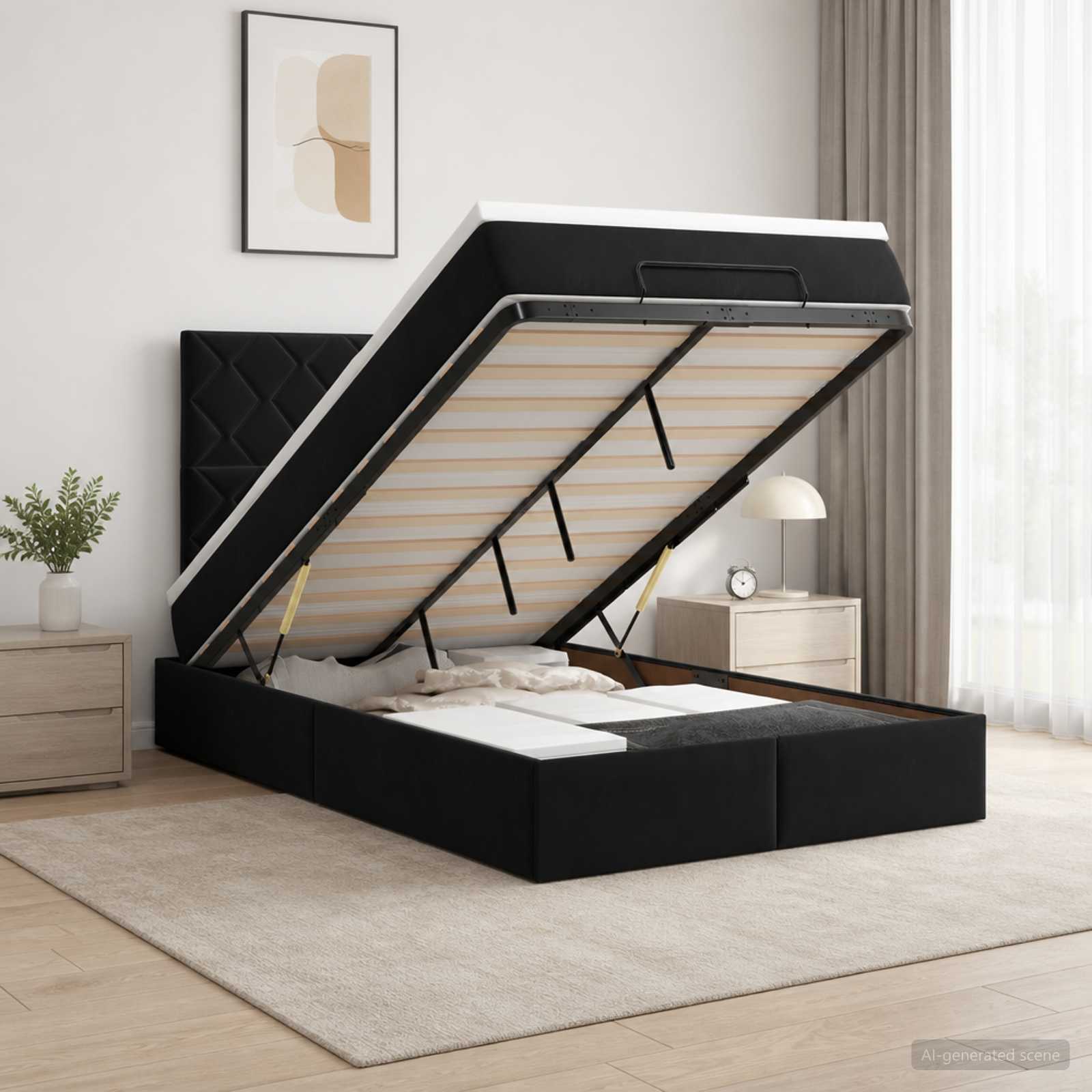 Lit ottoman avec matelas Noir 120 x 190 cm Velours
