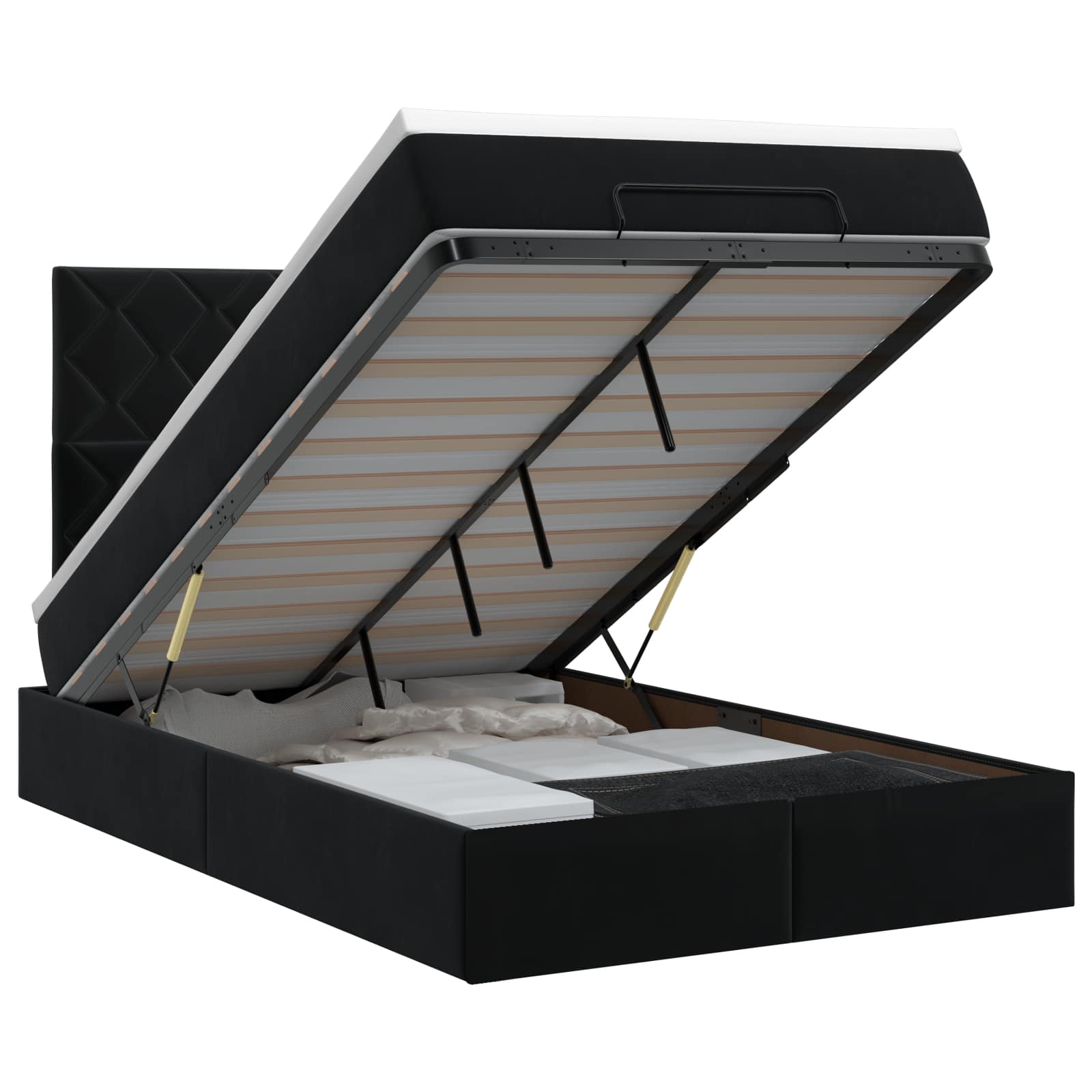 Lit ottoman avec matelas Noir 120 x 190 cm Velours