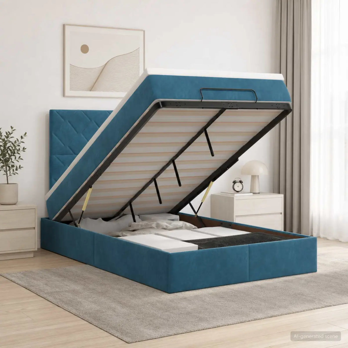 Lit ottoman avec matelas Bleu foncé 120 x 190 cm Velours - XIOS