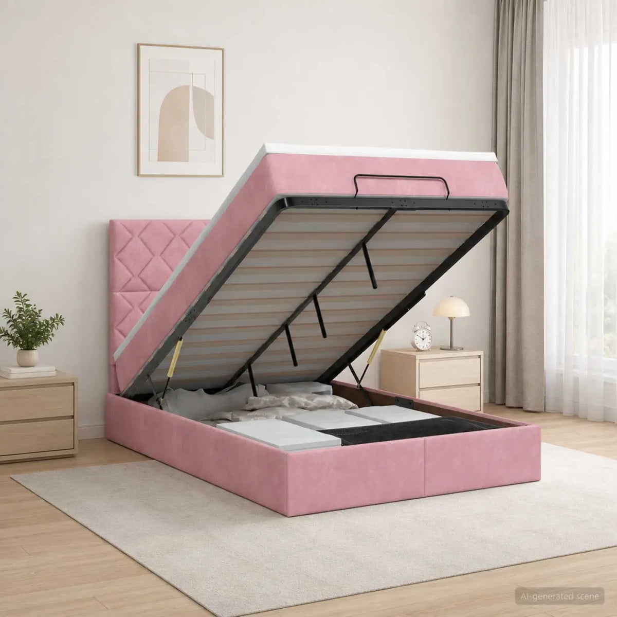 Lit coffre avec matelas et LED Rose 120 x 200 cm Velours - XIOS