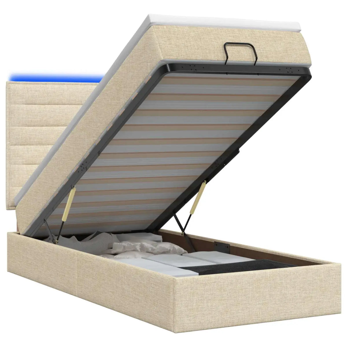 Lit coffre avec matelas et LED Crème 80 x 200 cm Tissu - XIOS