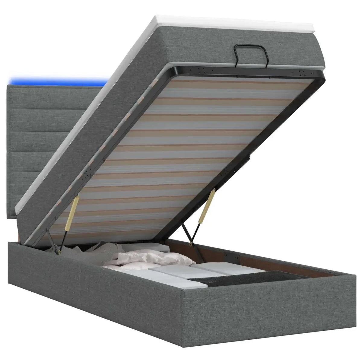 Lit coffre avec matelas et LED Gris foncé 90 x 190 cm Tissu - XIOS
