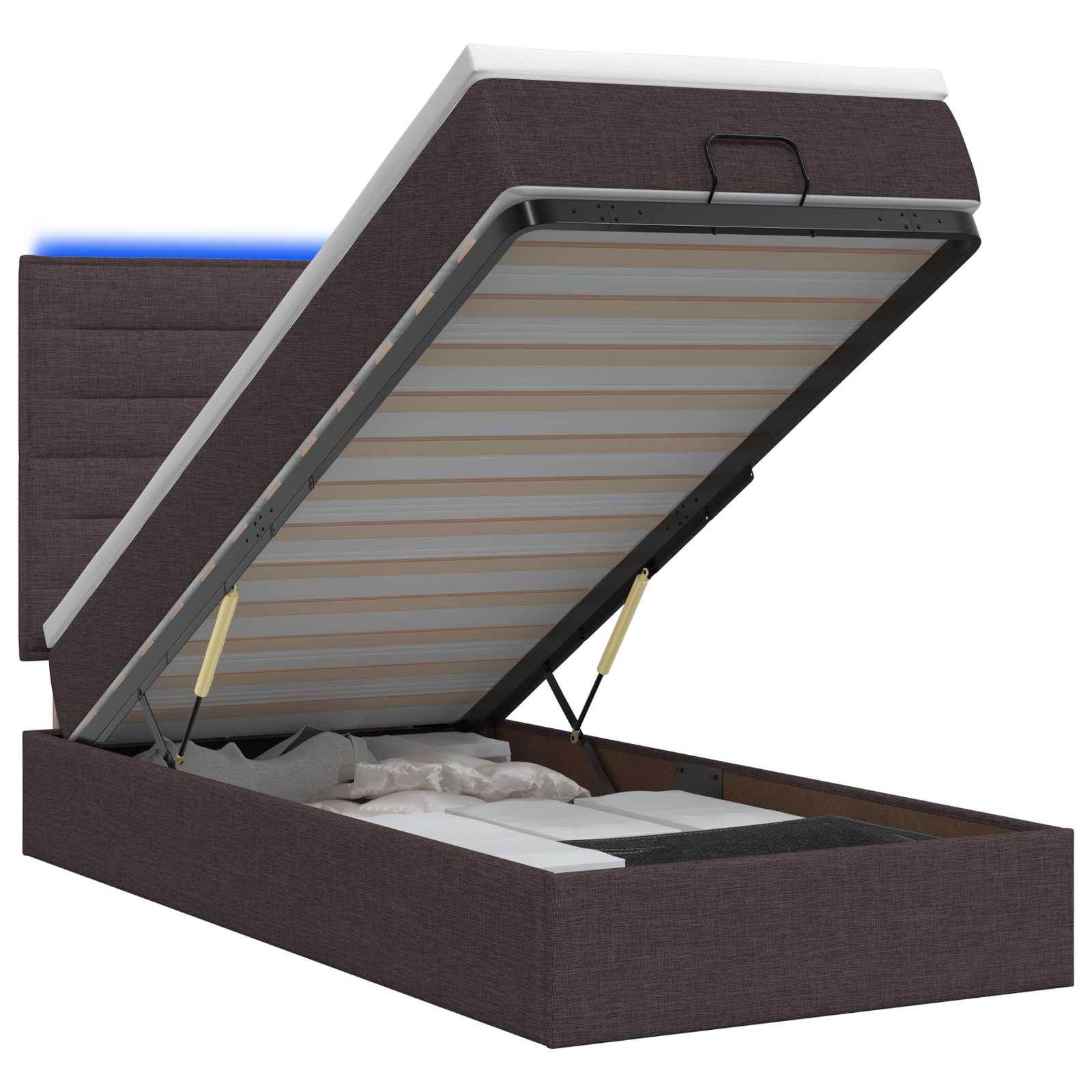 Lit coffre avec matelas et LED Marron foncé 100 x 200 cm Tissu