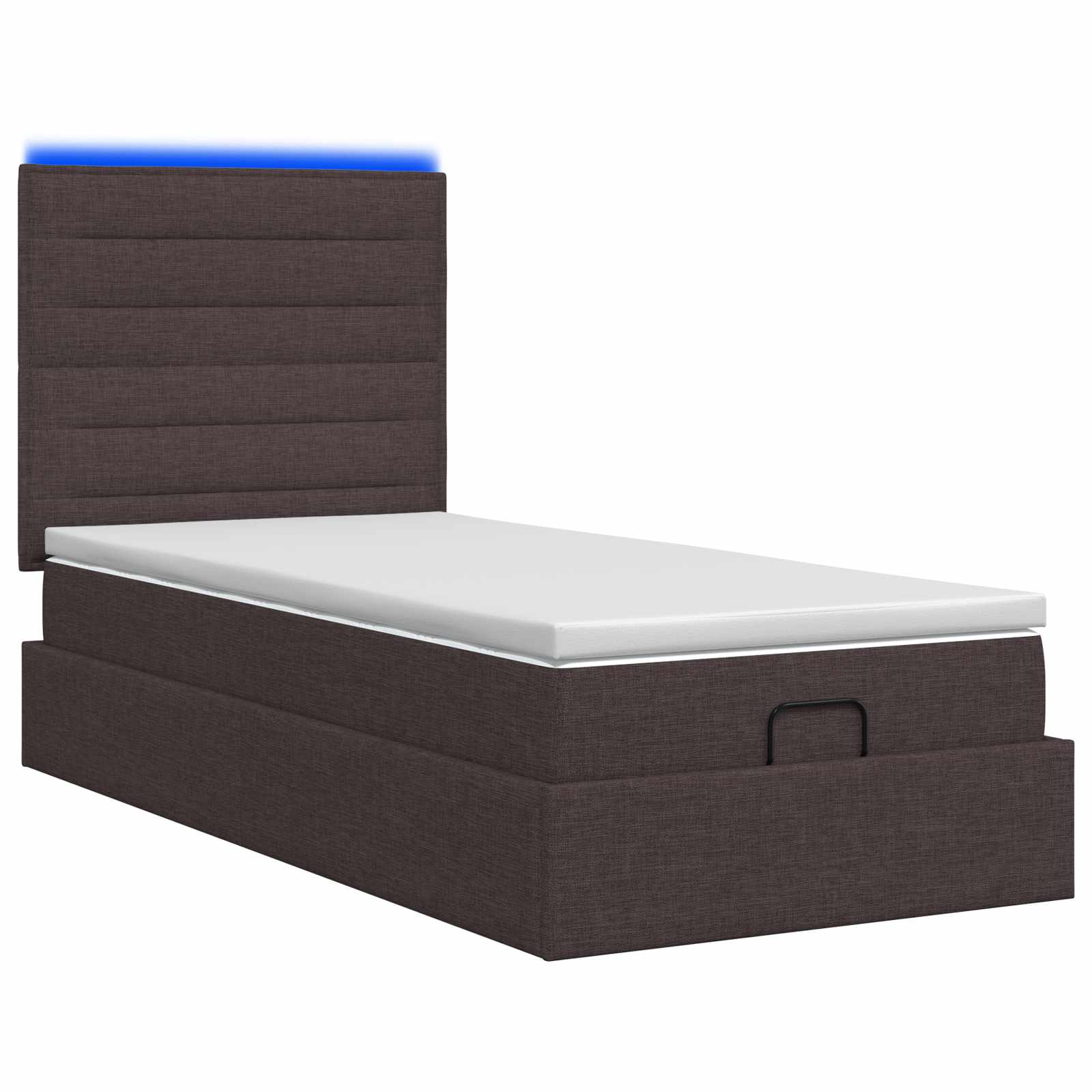 Lit coffre avec matelas et LED Marron foncé 100 x 200 cm Tissu