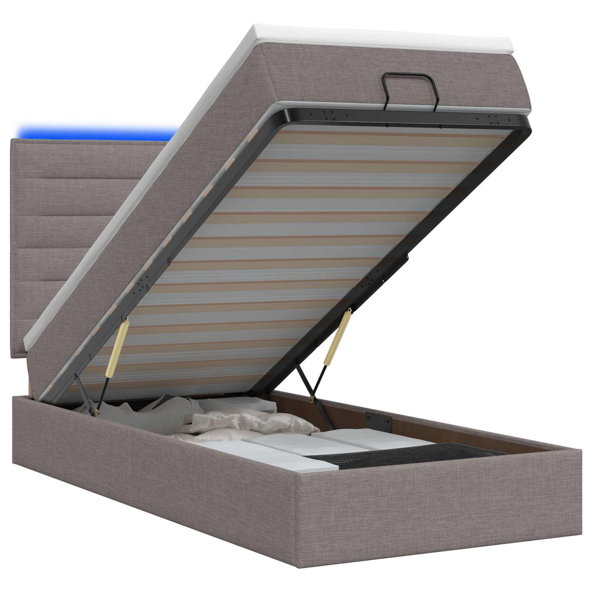 Lit coffre avec matelas et LED Taupe 100 x 200 cm Tissu