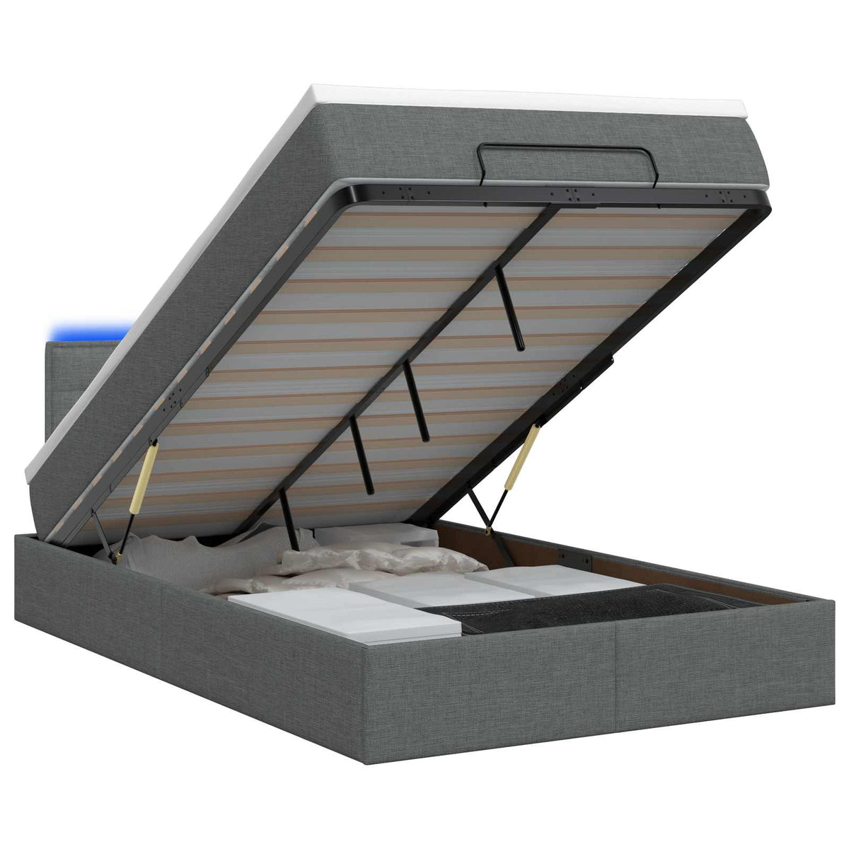 Lit coffre avec matelas et LED Gris foncé 120 x 190 cm Tissu