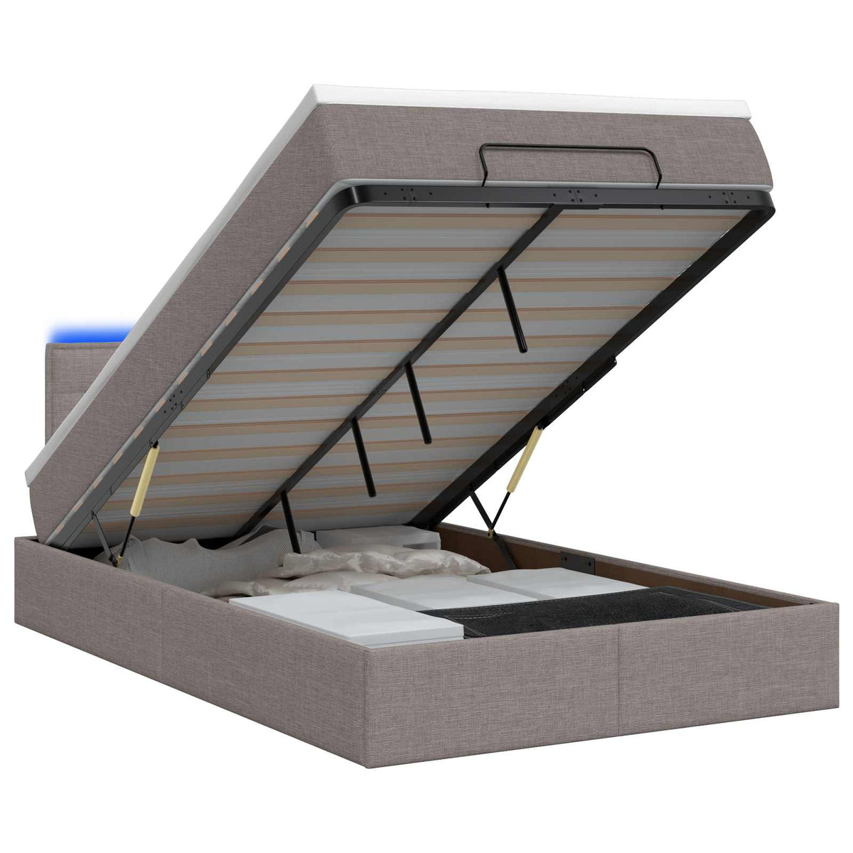 Lit coffre avec matelas et LED Taupe 120 x 190 cm Tissu