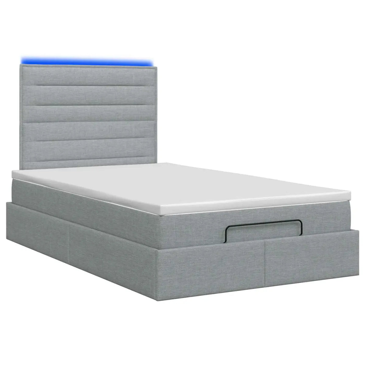 Lit coffre avec matelas et LED Gris clair 120 x 200 cm Tissu - XIOS