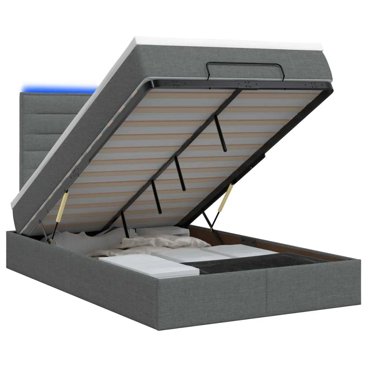 Lit coffre avec matelas et LED Gris foncé 120 x 200 cm Tissu - XIOS