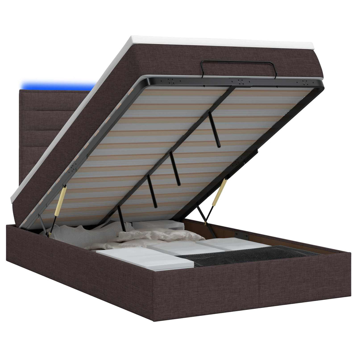 Lit coffre avec matelas et LED Marron foncé 120 x 200 cm Tissu