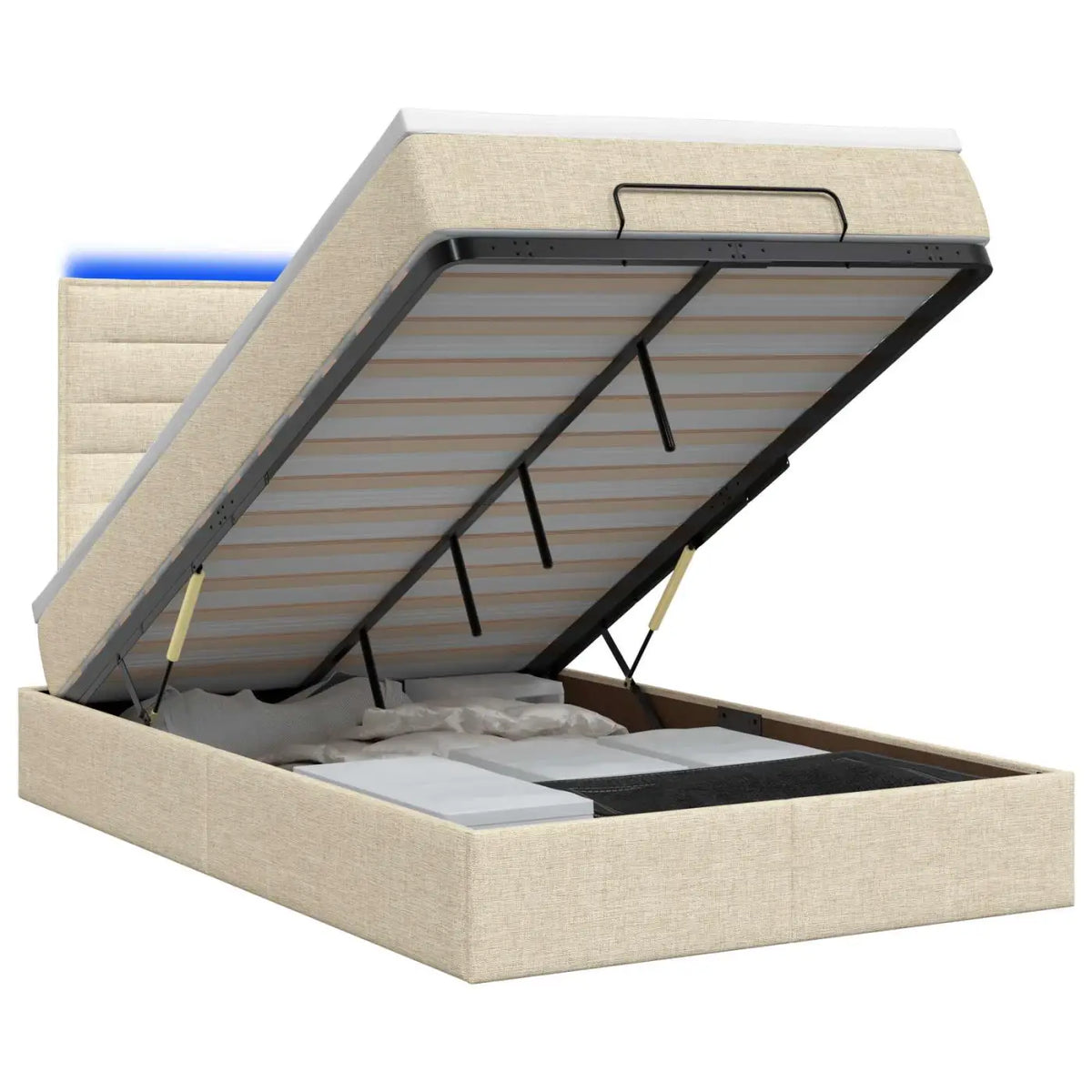 Lit coffre avec matelas et LED Crème 120 x 200 cm Tissu - XIOS