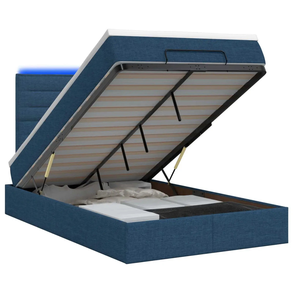 Lit coffre avec matelas et LED Bleu 120 x 200 cm Tissu - XIOS