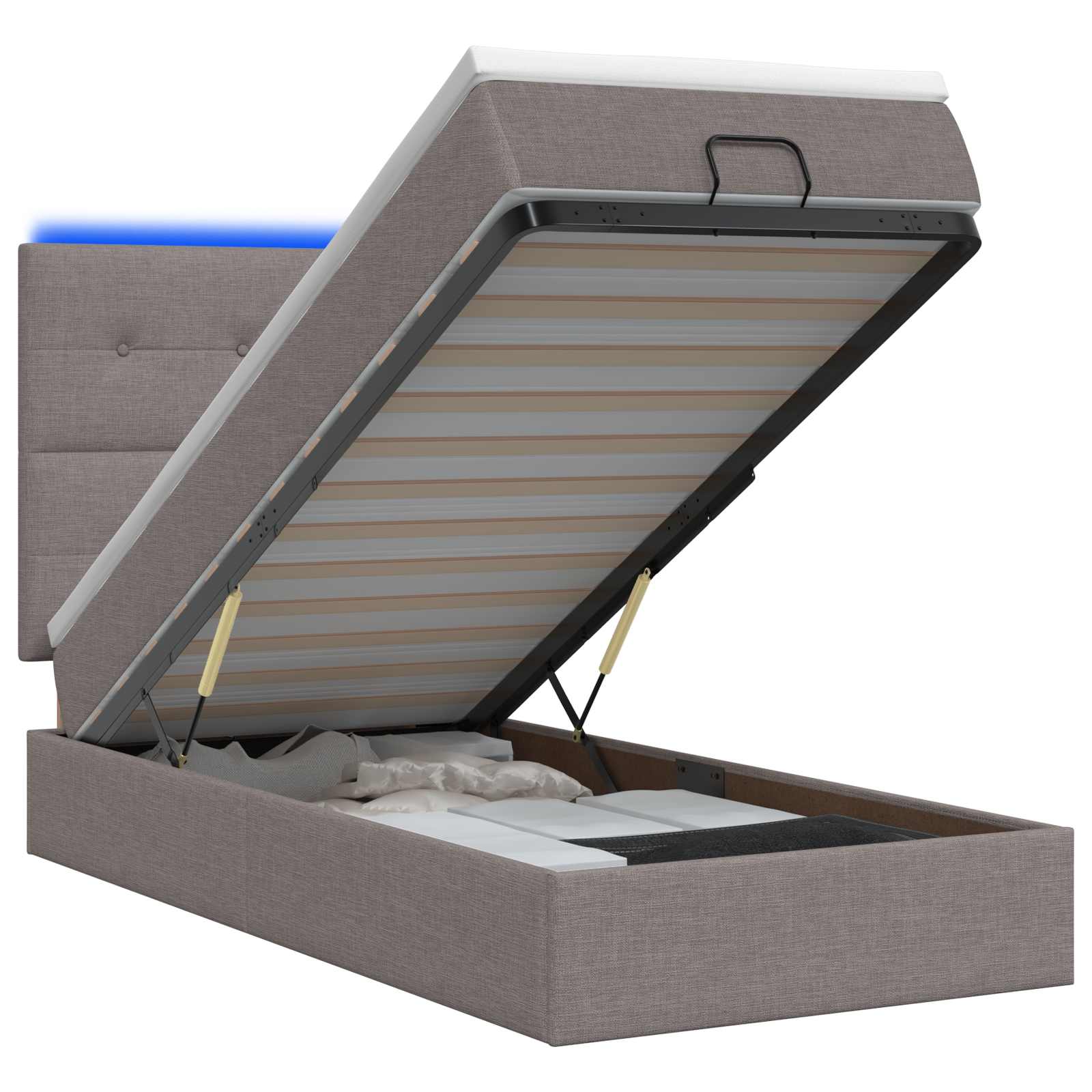 Lit coffre avec matelas et LED Taupe 80 x 200 cm Tissu