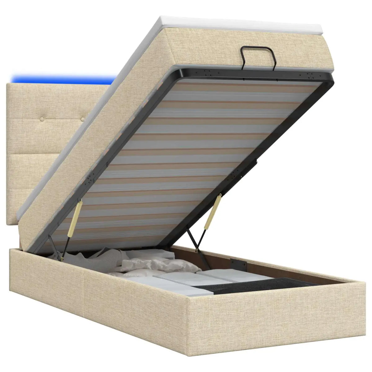 Lit coffre avec matelas et LED Crème 90 x 200 cm Tissu - XIOS