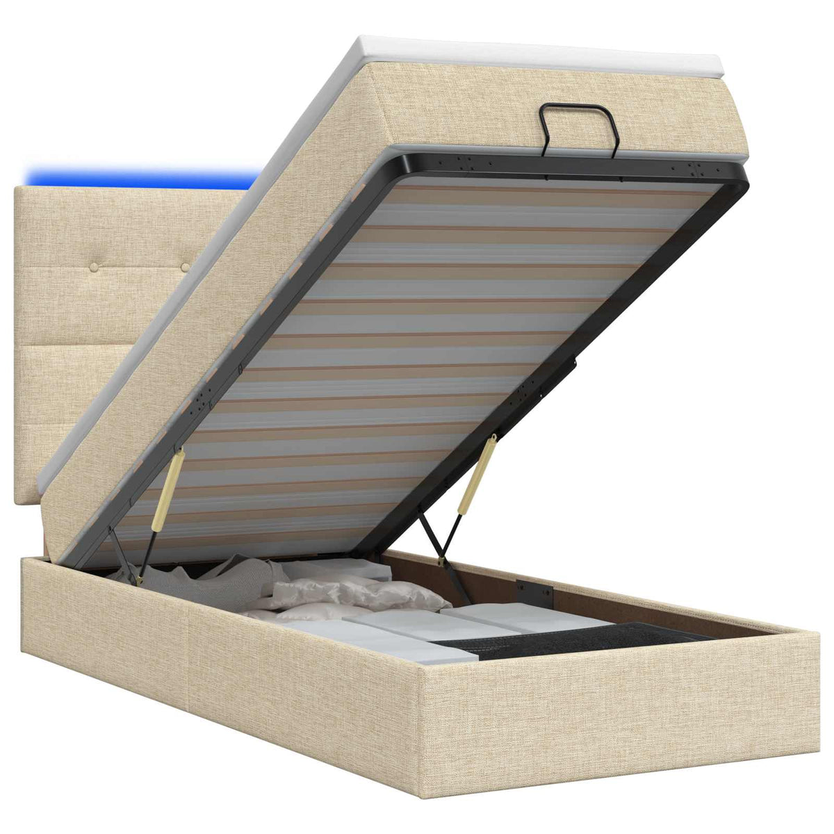 Lit coffre avec matelas et LED Crème 90 x 200 cm Tissu - XIOS