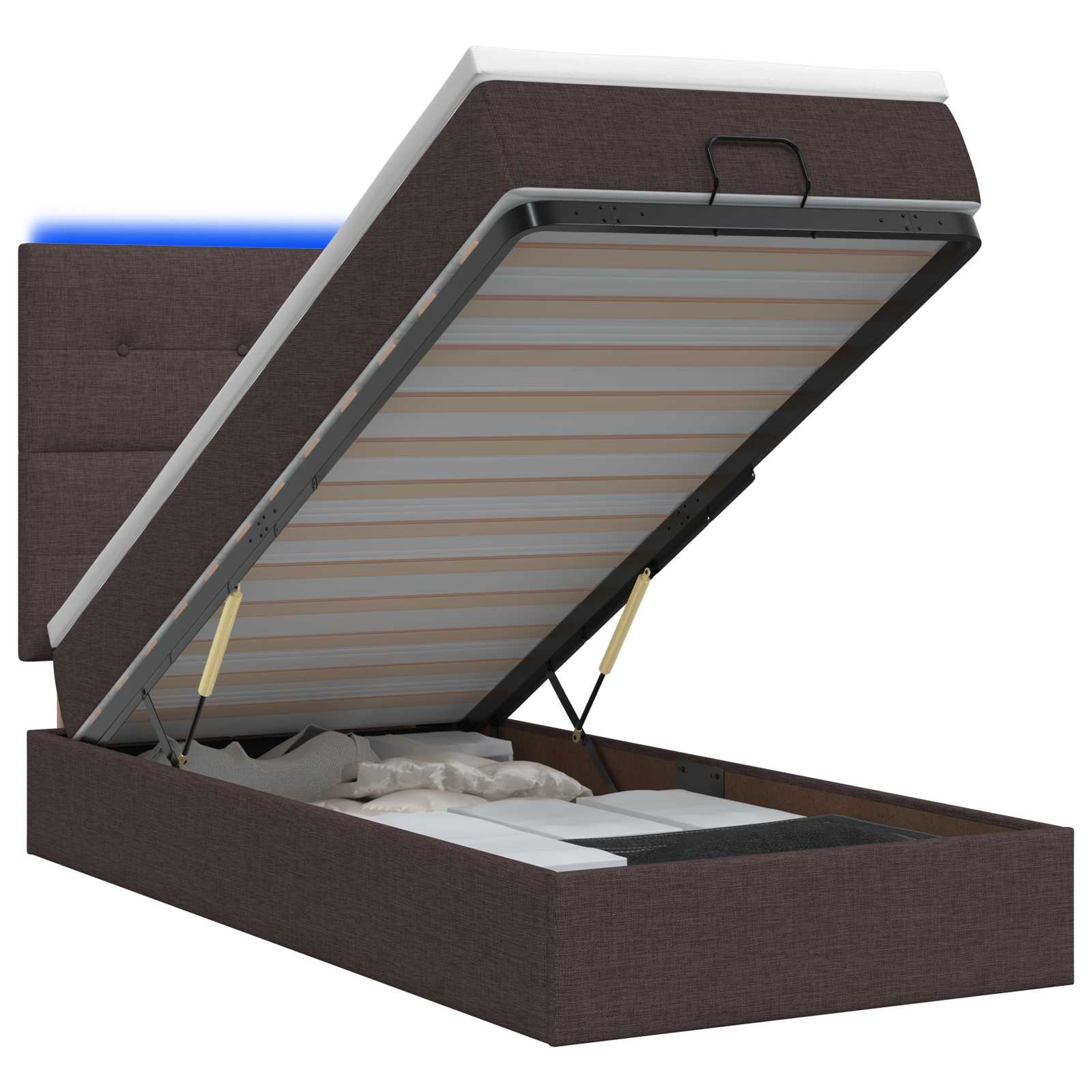 Lit coffre avec matelas et LED Marron foncé 100 x 200 cm Tissu - XIOS
