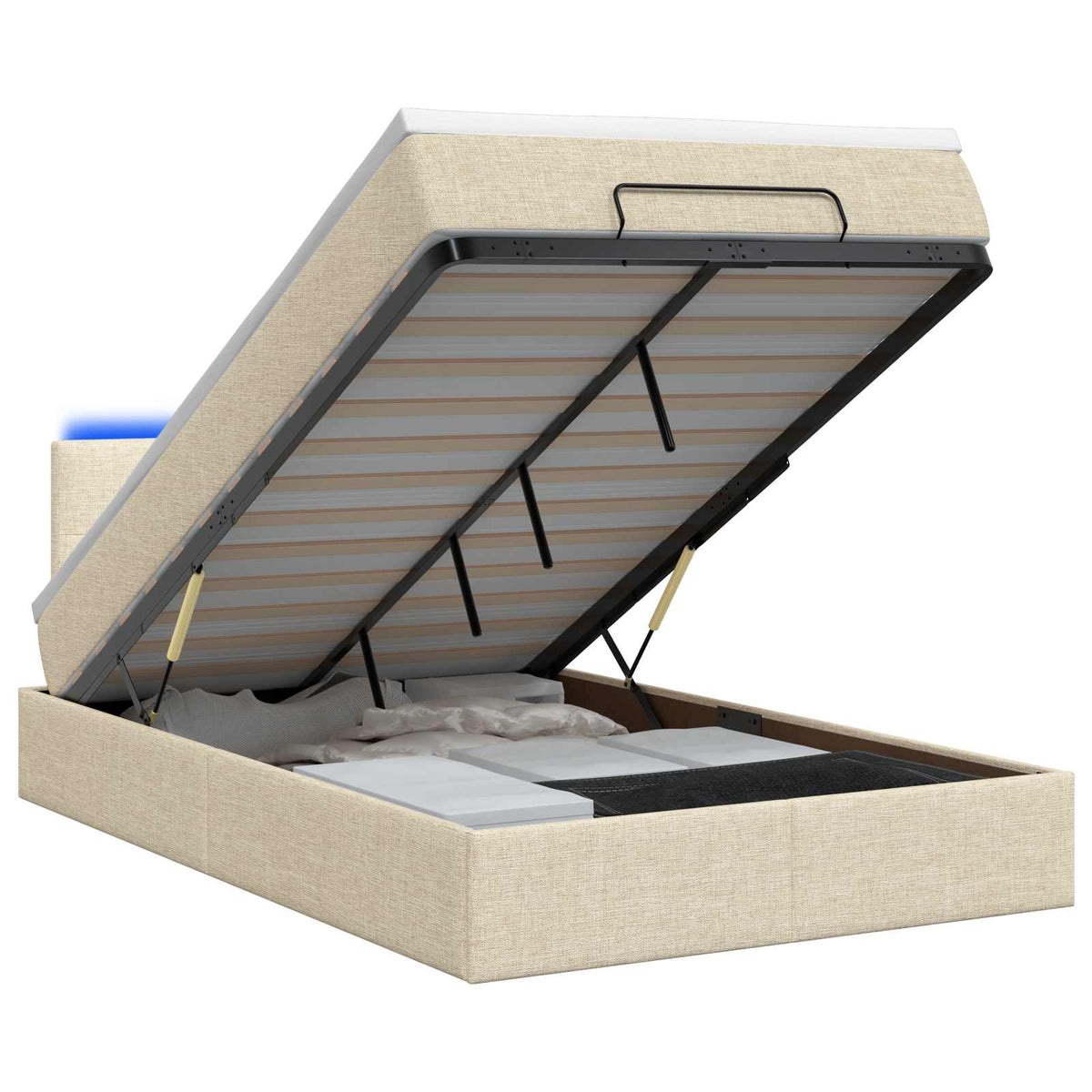 Lit coffre avec matelas et LED Crème 120 x 190 cm Tissu