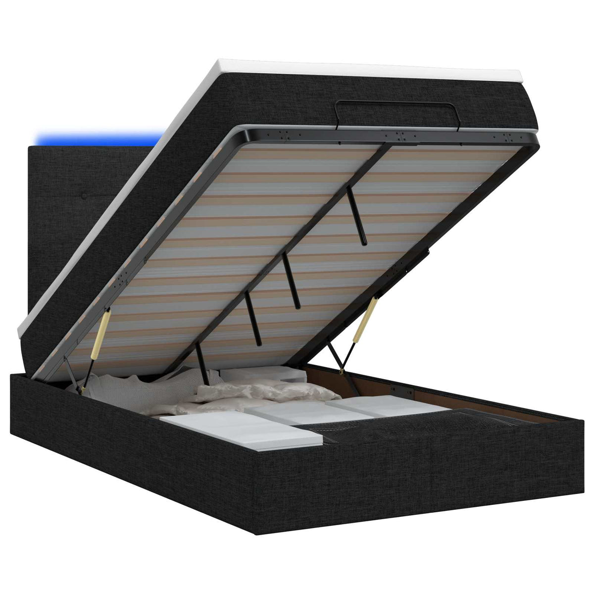 Lit coffre avec matelas et LED Noir 120 x 200 cm Tissu