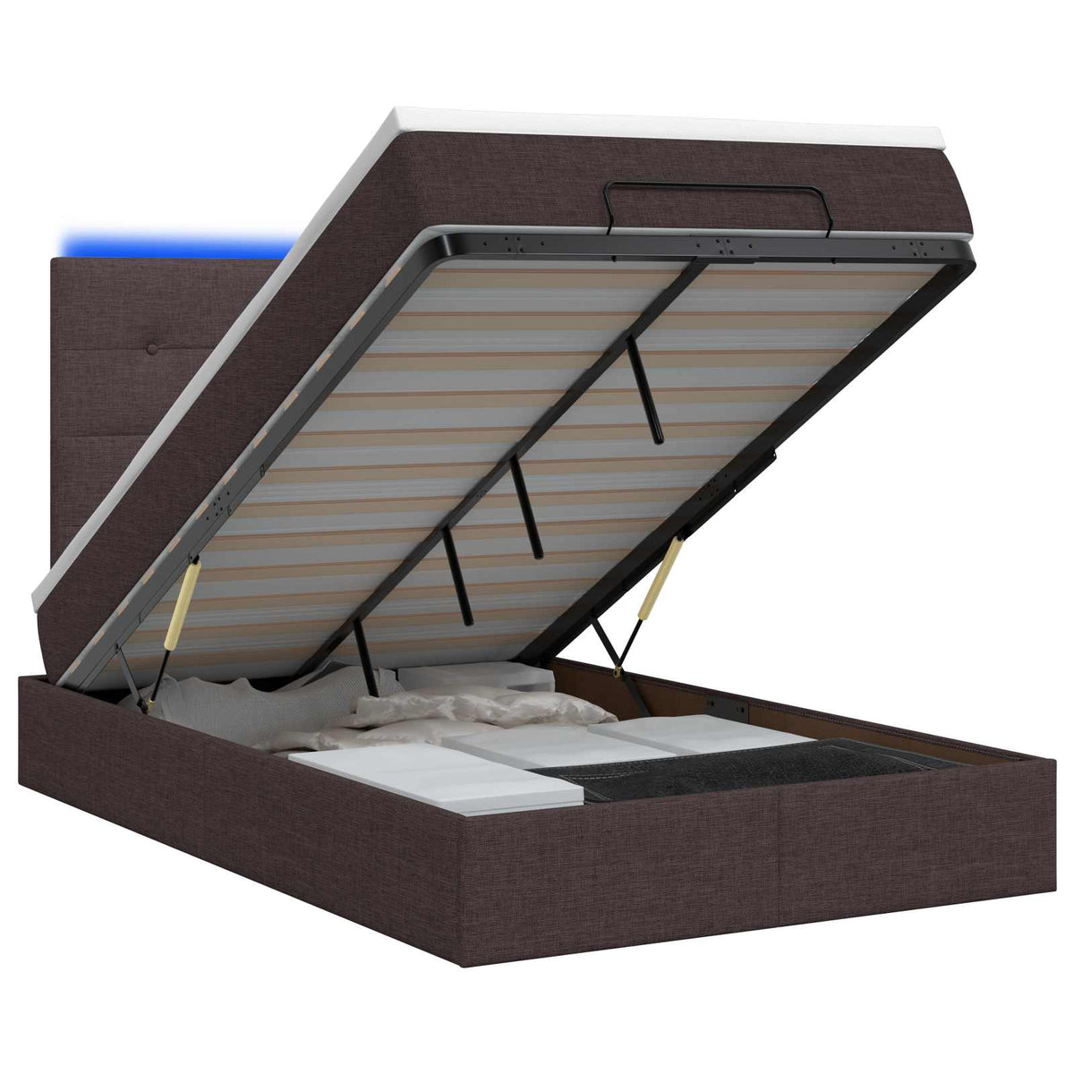 Lit coffre avec matelas et LED Marron foncé 120 x 200 cm Tissu