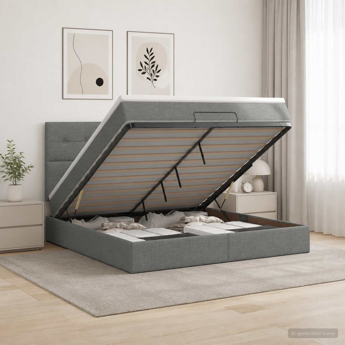 Lit ottoman avec matelas Gris foncé 140 x 200 cm Tissu
