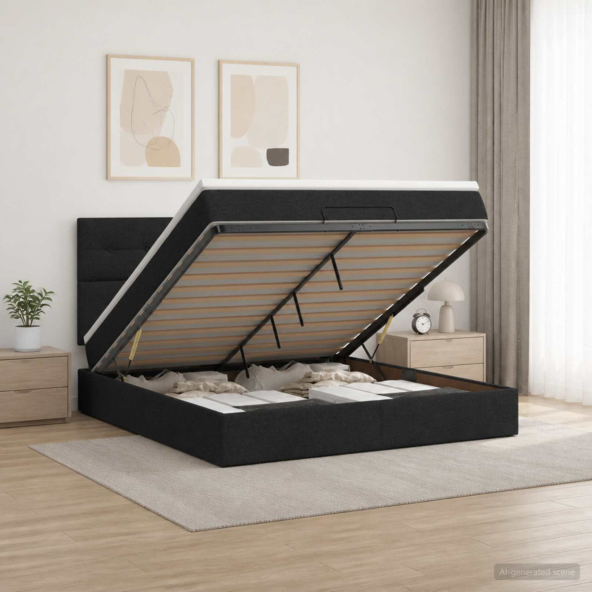 Lit ottoman avec matelas Noir 140 x 200 cm Tissu