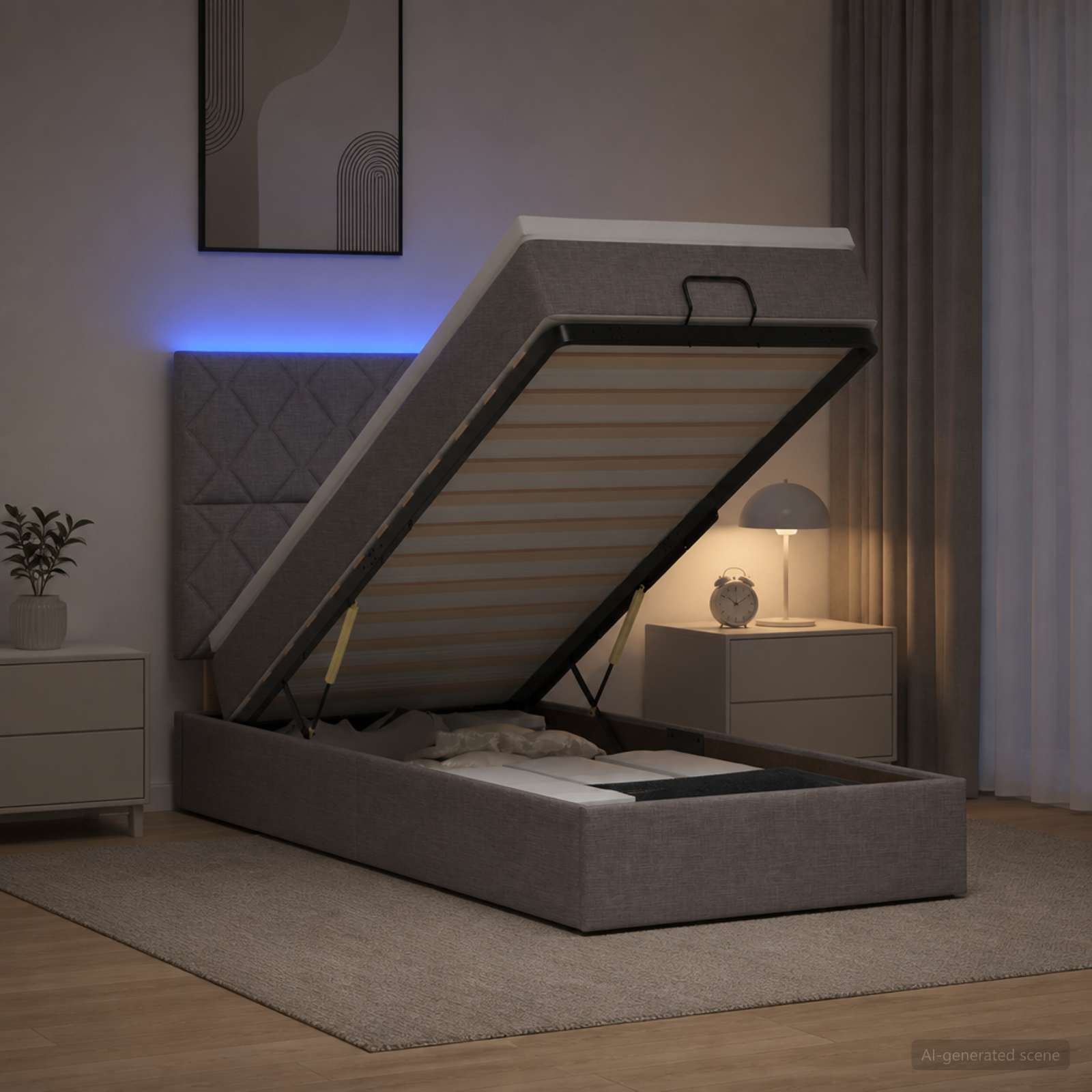 Lit coffre avec matelas et LED Taupe 80 x 200 cm Tissu