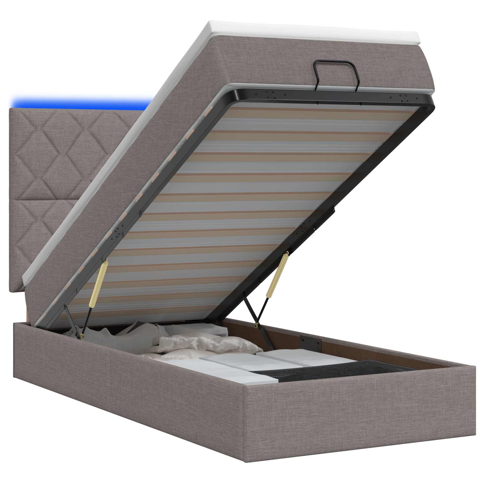 Lit coffre avec matelas et LED Taupe 80 x 200 cm Tissu