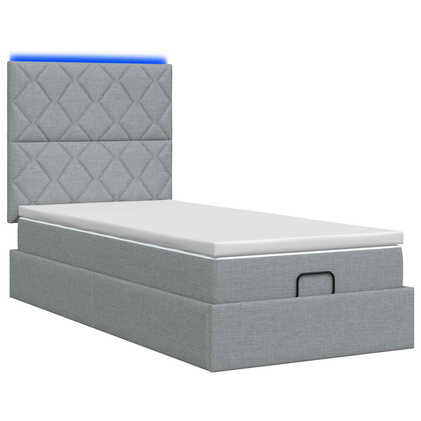 Lit coffre avec matelas et LED Gris clair 90 x 190 cm Tissu - XIOS