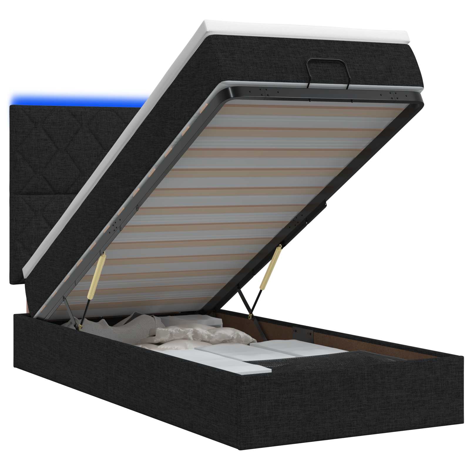 Lit coffre avec matelas et LED Noir 90 x 190 cm Tissu
