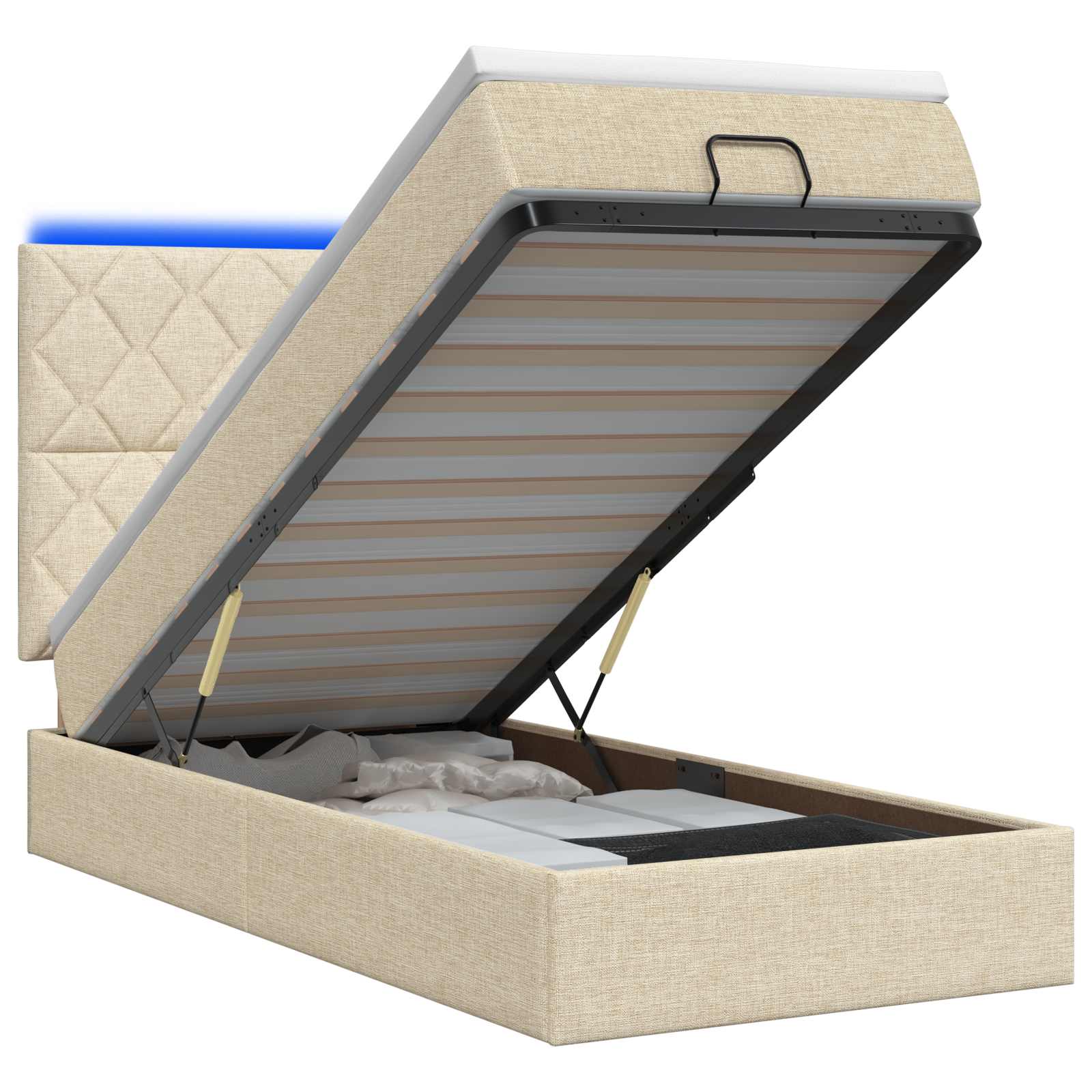 Lit coffre avec matelas et LED Crème 90 x 190 cm Tissu