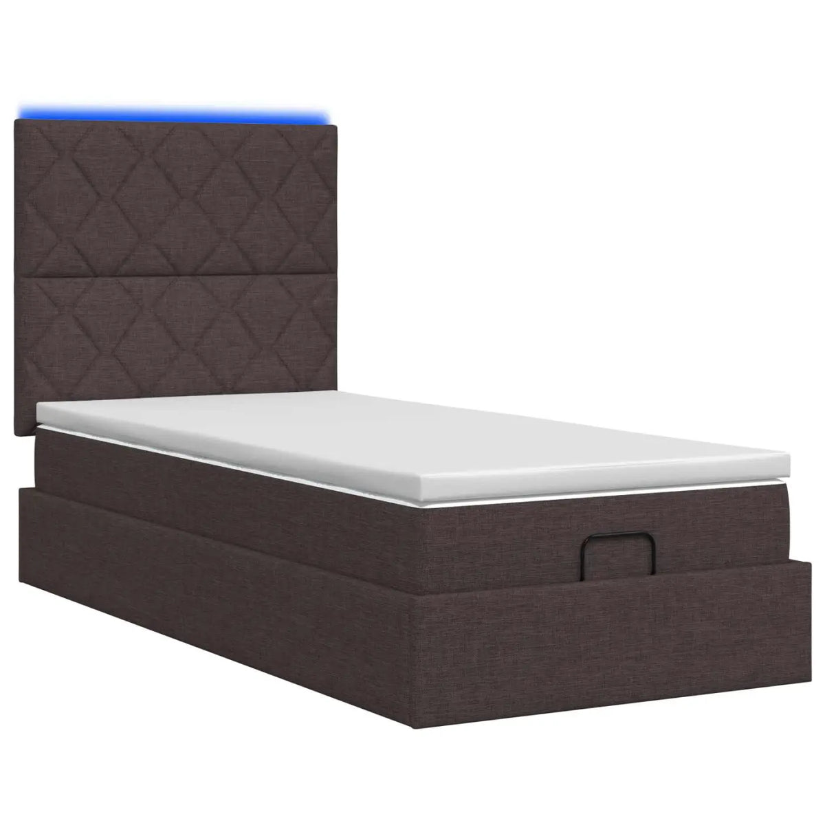 Lit coffre avec matelas et LED Marron foncé 90 x 200 cm Tissu - XIOS