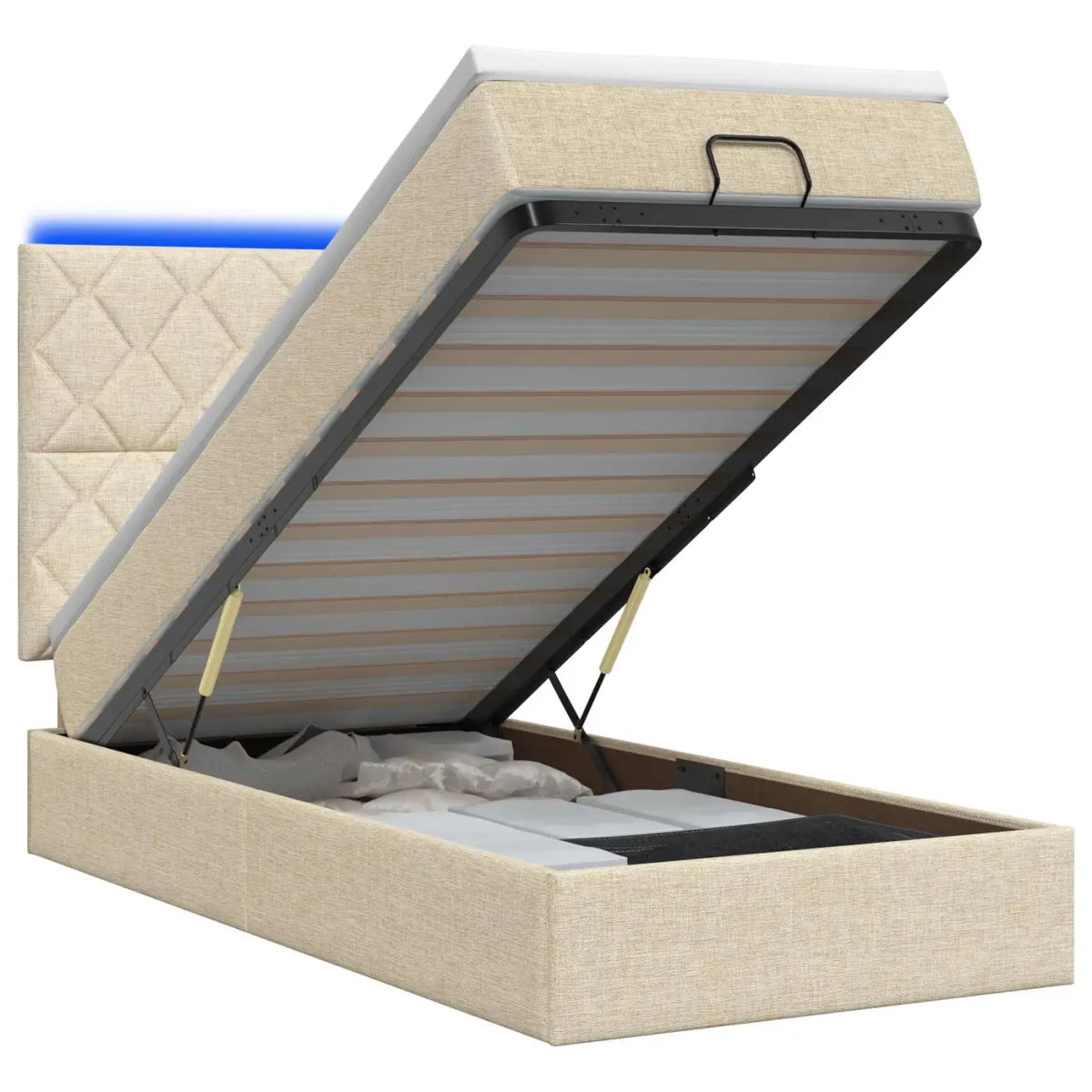 Lit coffre avec matelas et LED Crème 90 x 200 cm Tissu - XIOS