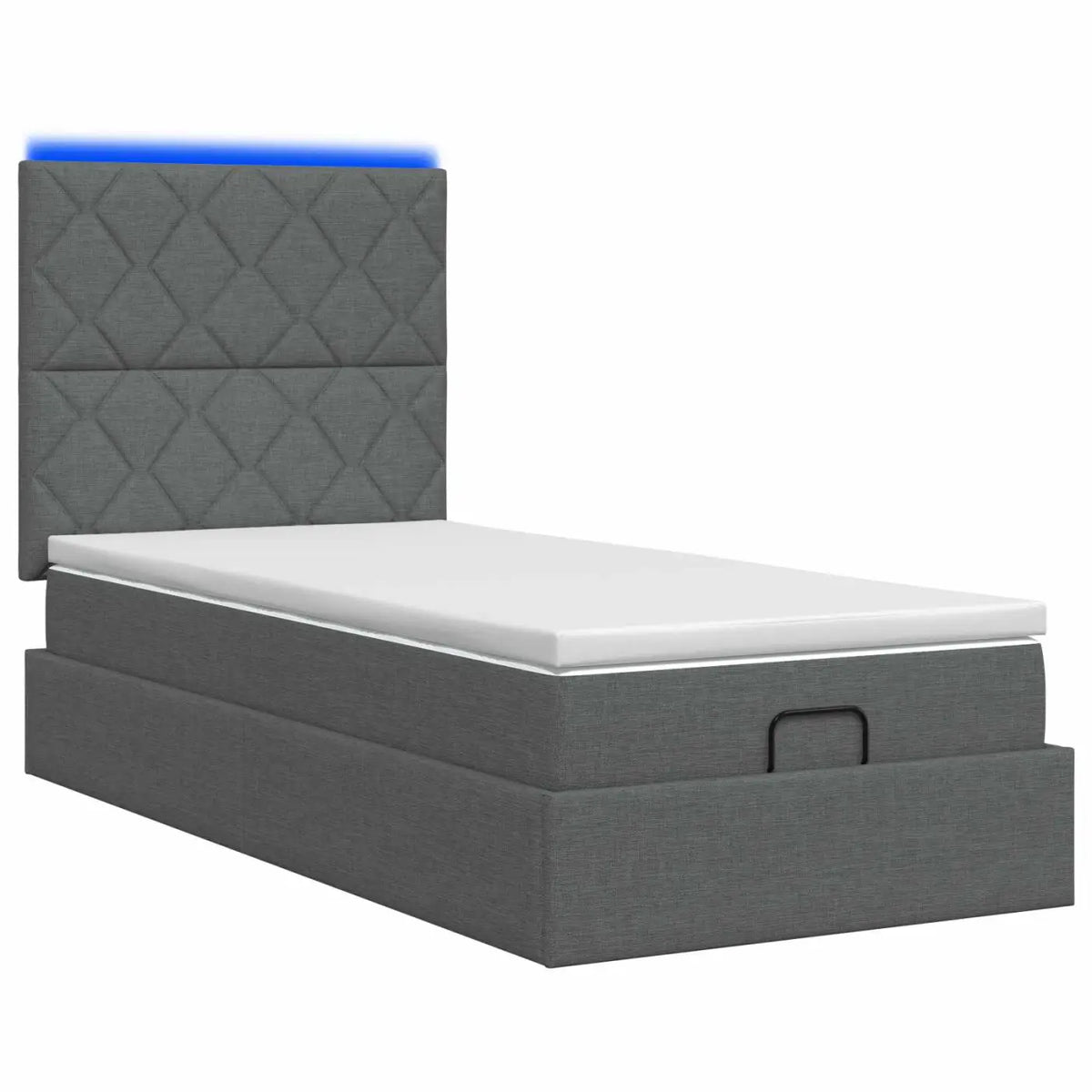 Lit coffre avec matelas et LED Gris foncé 100 x 200 cm Tissu - XIOS