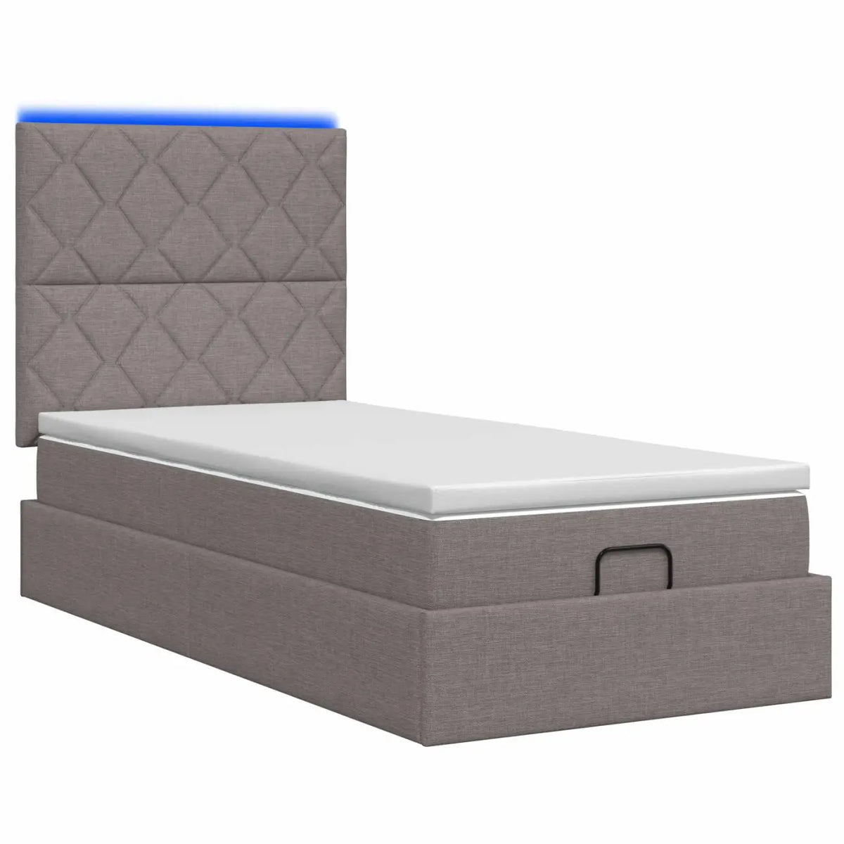 Lit coffre avec matelas et LED Taupe 100 x 200 cm Tissu - XIOS