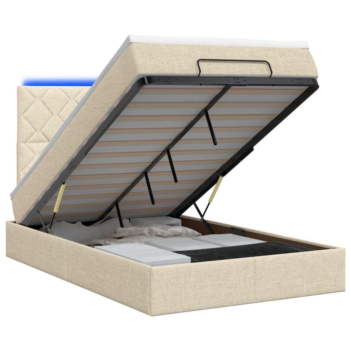 Lit coffre avec matelas et LED Crème 120 x 200 cm Tissu