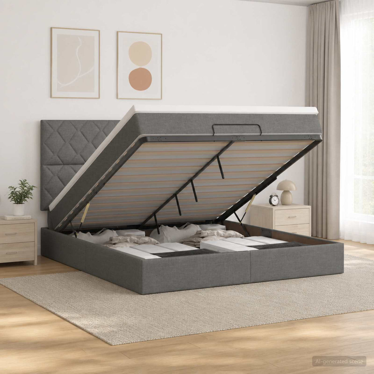 Lit ottoman avec matelas Gris foncé 140 x 190 cm Tissu