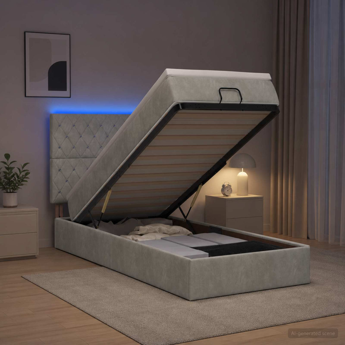 Lit coffre avec matelas et LED Gris clair 80 x 200 cm Velours