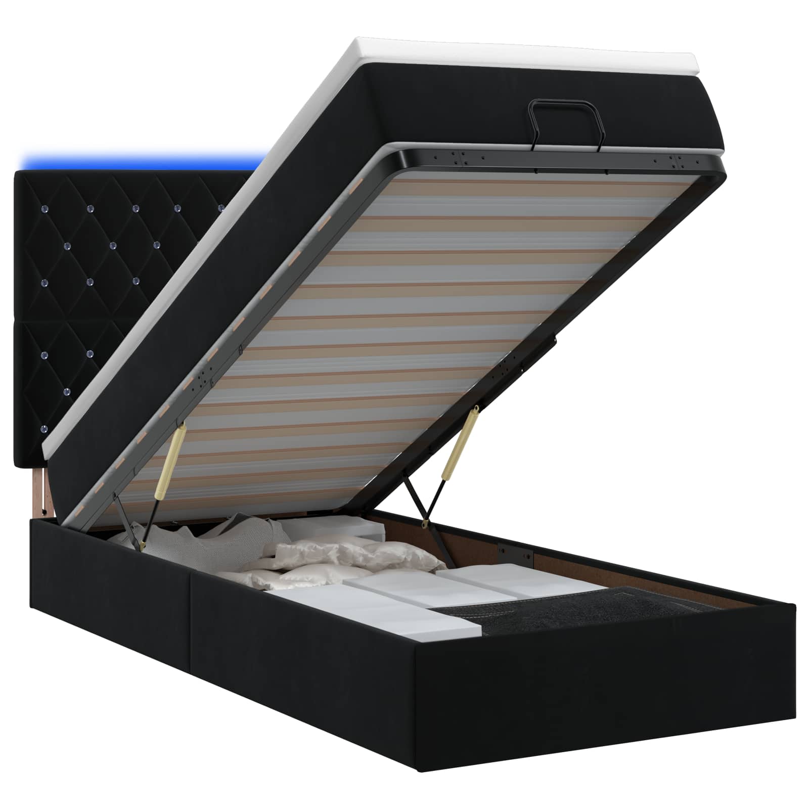Lit coffre avec matelas et LED Noir 80 x 200 cm Velours