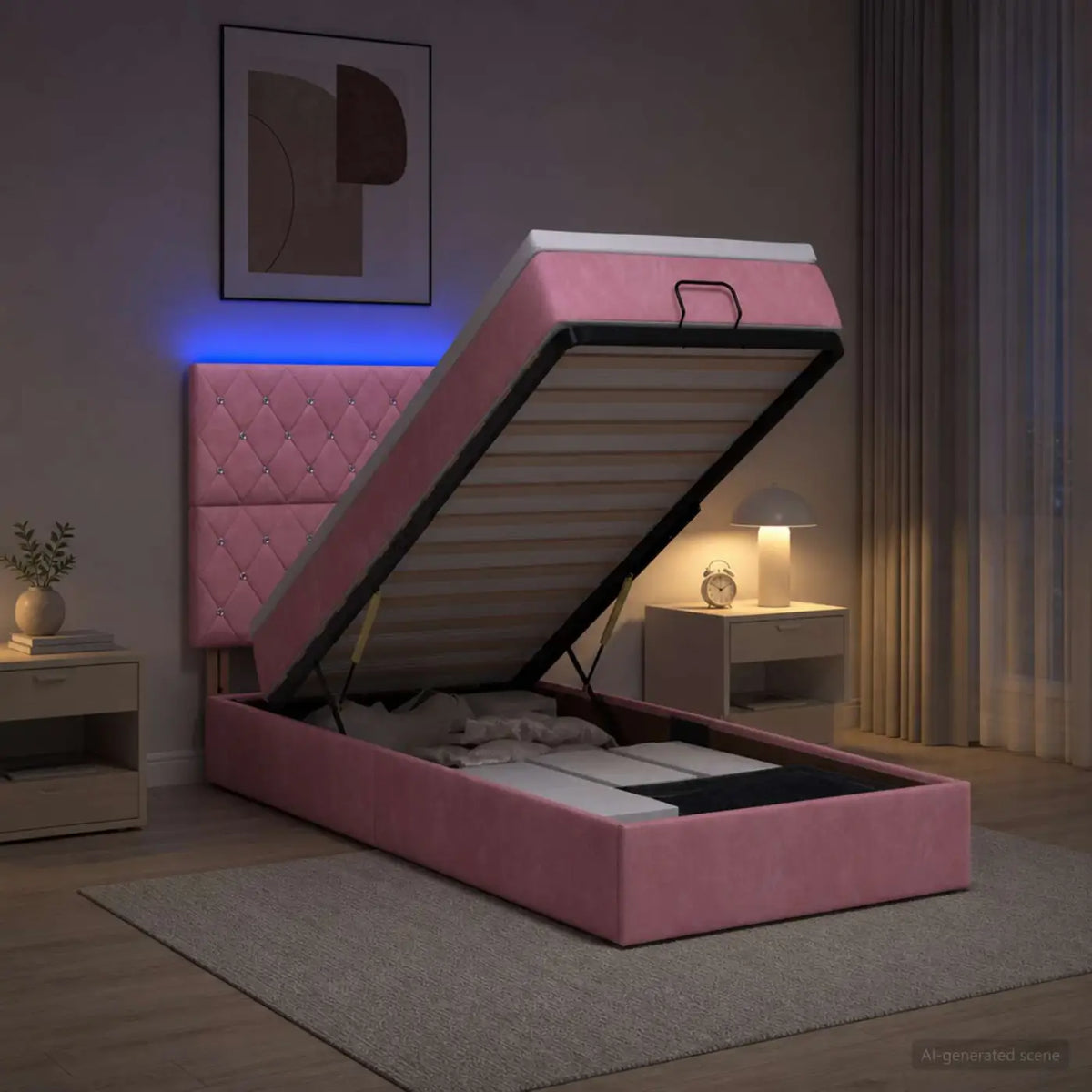 Lit coffre avec matelas et LED Rose 80 x 200 cm Velours - XIOS