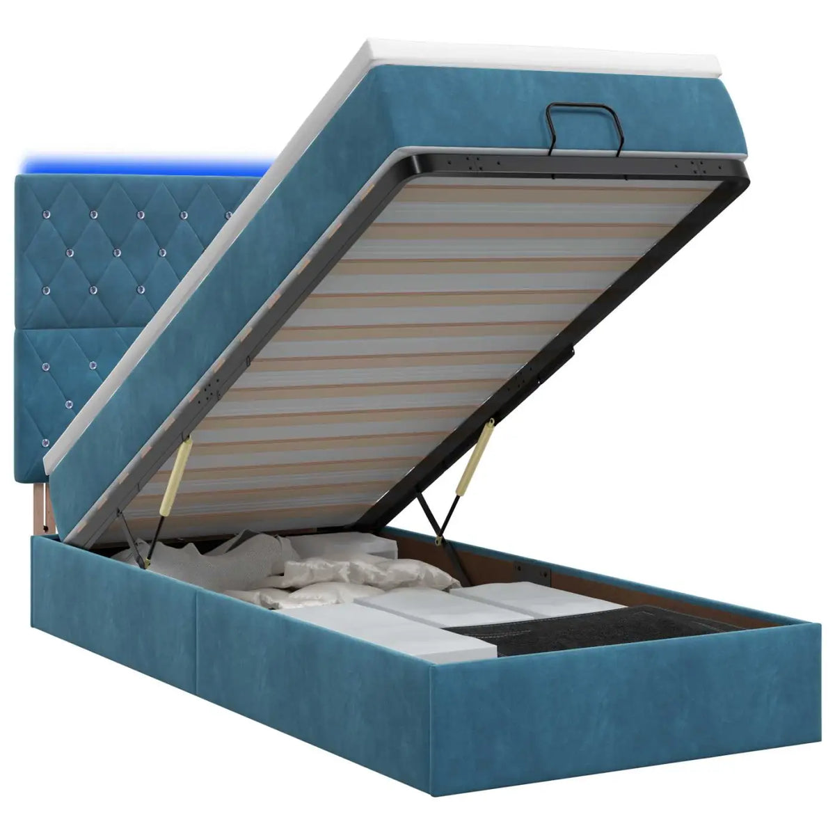 Lit coffre avec matelas et LED Bleu foncé 90 x 190 cm Velours - XIOS