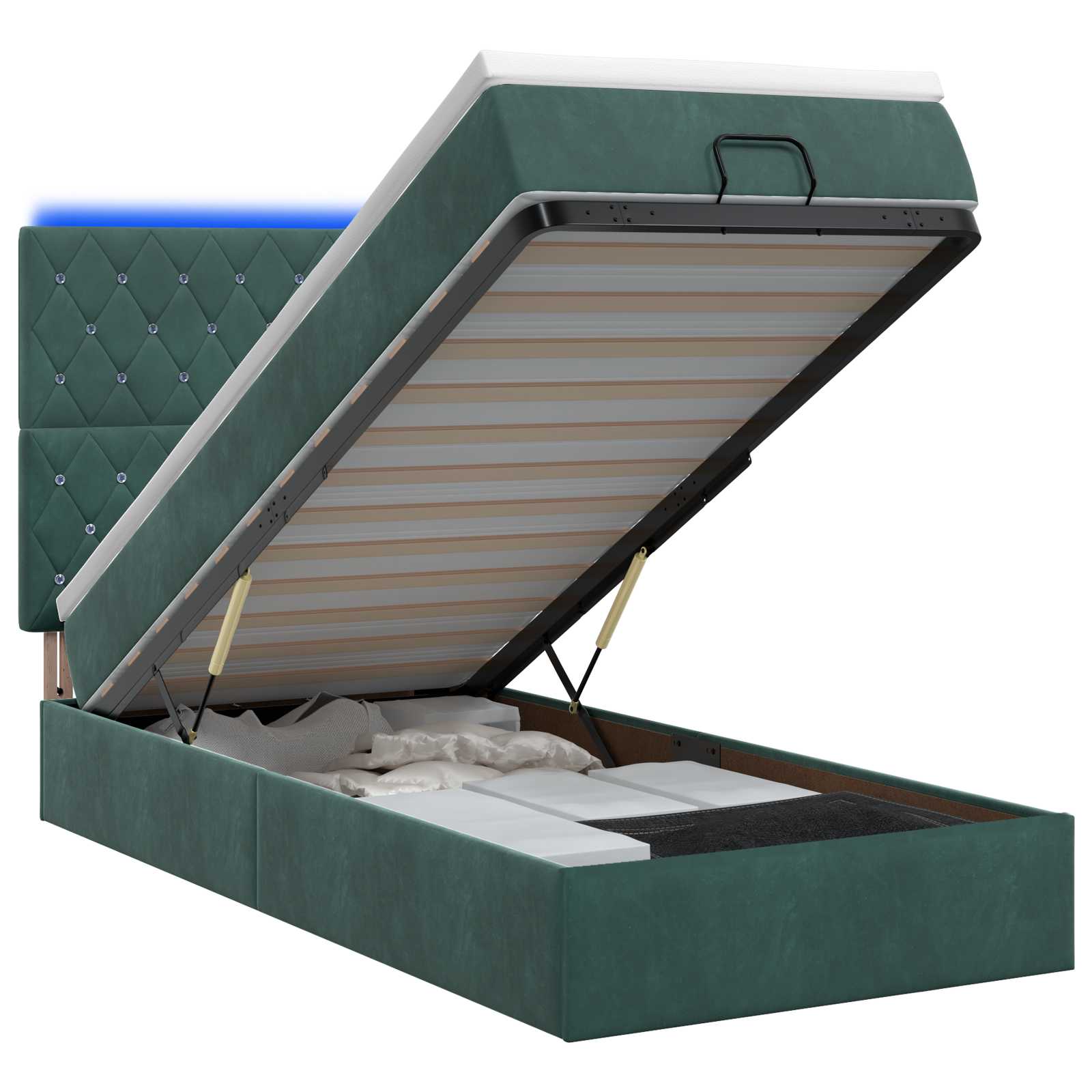 Lit coffre avec matelas et LED Vert foncé 100 x 200 cm Fløjl