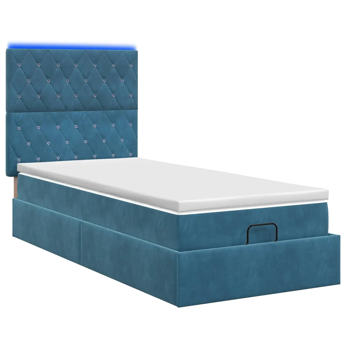 Lit coffre avec matelas et LED Bleu foncé 100 x 200 cm Velours - XIOS