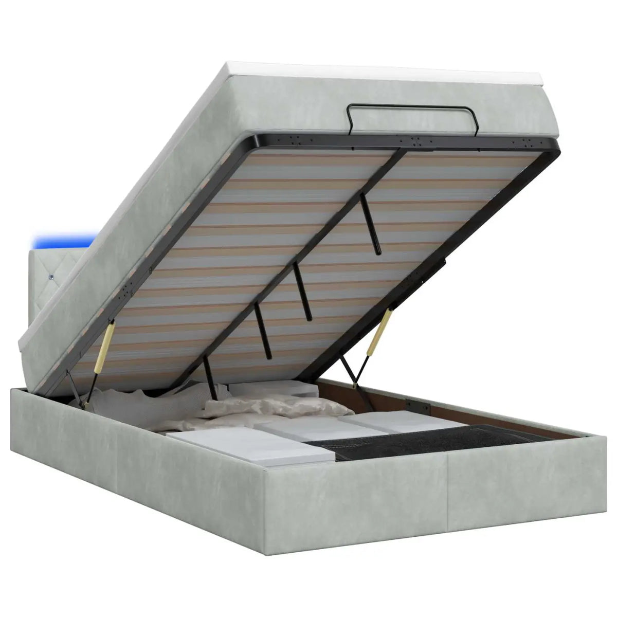 Lit coffre avec matelas et LED Gris clair 120 x 190 cm Velours - XIOS