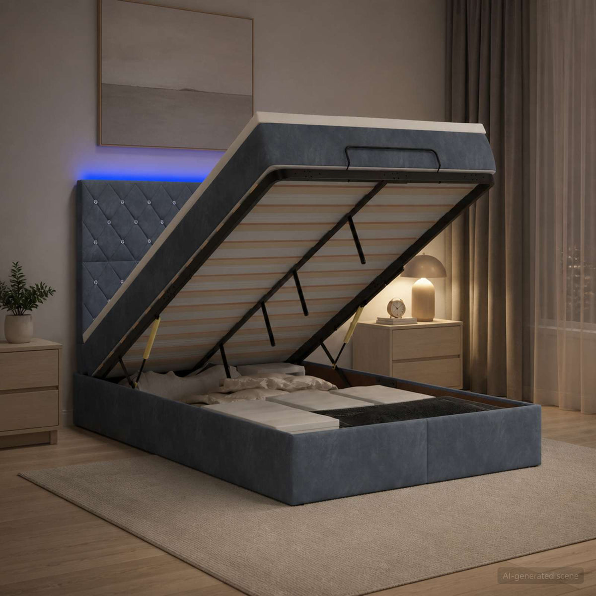 Lit coffre avec matelas et LED Gris foncé 120 x 190 cm Velours