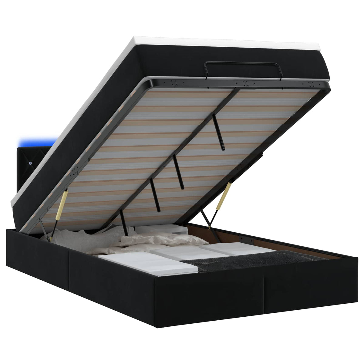 Lit coffre avec matelas et LED Noir 120 x 190 cm Velours