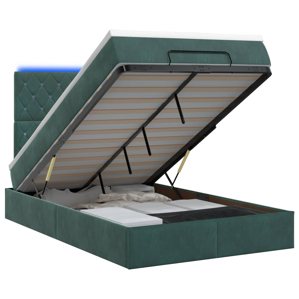Lit coffre avec matelas et LED Vert foncé 120 x 200 cm Velours