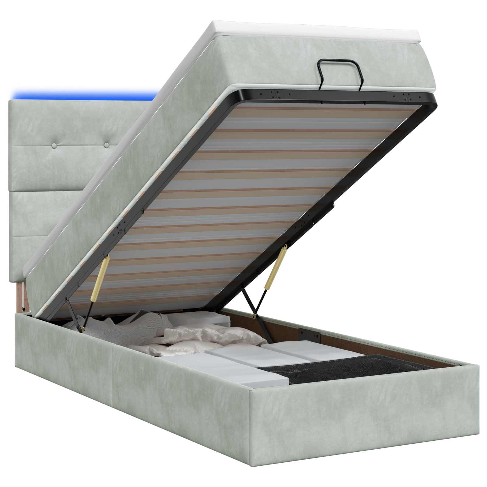 Lit coffre avec matelas et LED Gris clair 90 x 190 cm Fløjl