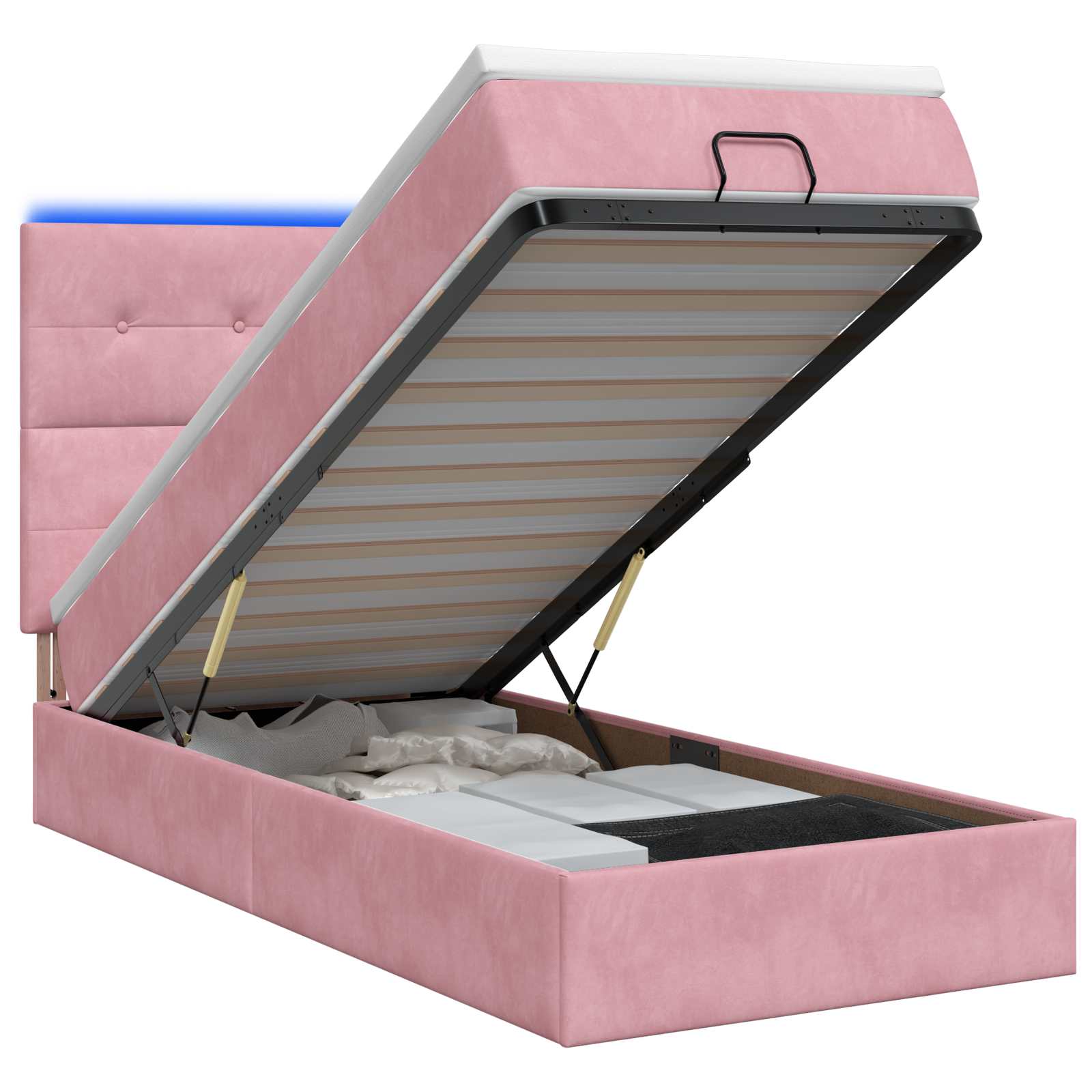 Lit coffre avec matelas et LED Rose 90 x 190 cm Velours