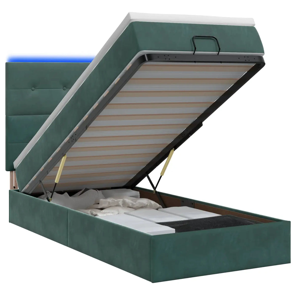 Lit coffre avec matelas et LED Vert foncé 90 x 200 cm Velours - XIOS