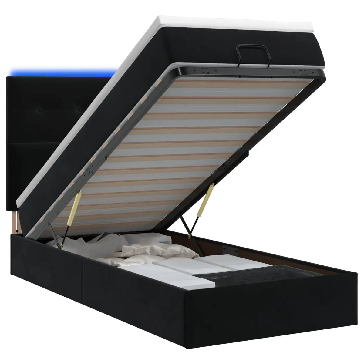 Lit coffre avec matelas et LED Noir 100 x 200 cm Velours - XIOS